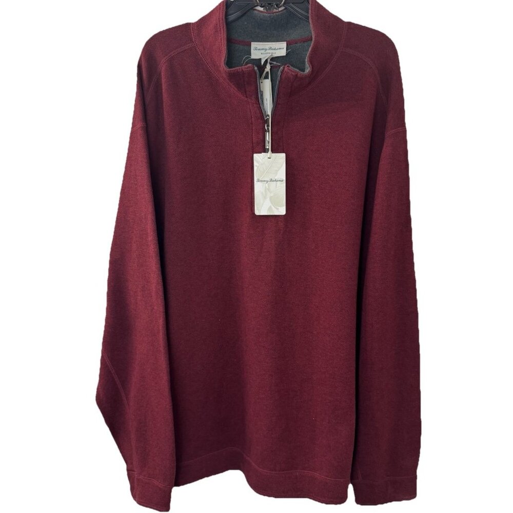 Tommy Bahama 2XLB Flipshore Half-Zip Reversible Sweatshirt Pullover Black Cherry